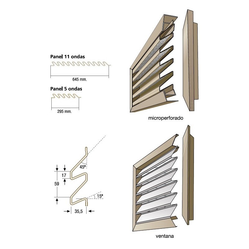 GALVANIZED MICROPERFORATED ALUMINIUM PANEL 5 METRES LONG, 300 MM SLATS